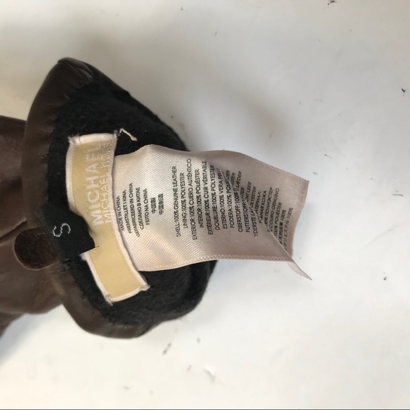 Michael Kors Moto Leather Gloves Buckles Lined Silver Hardware Small Brown Lined - Picture 10 of 11